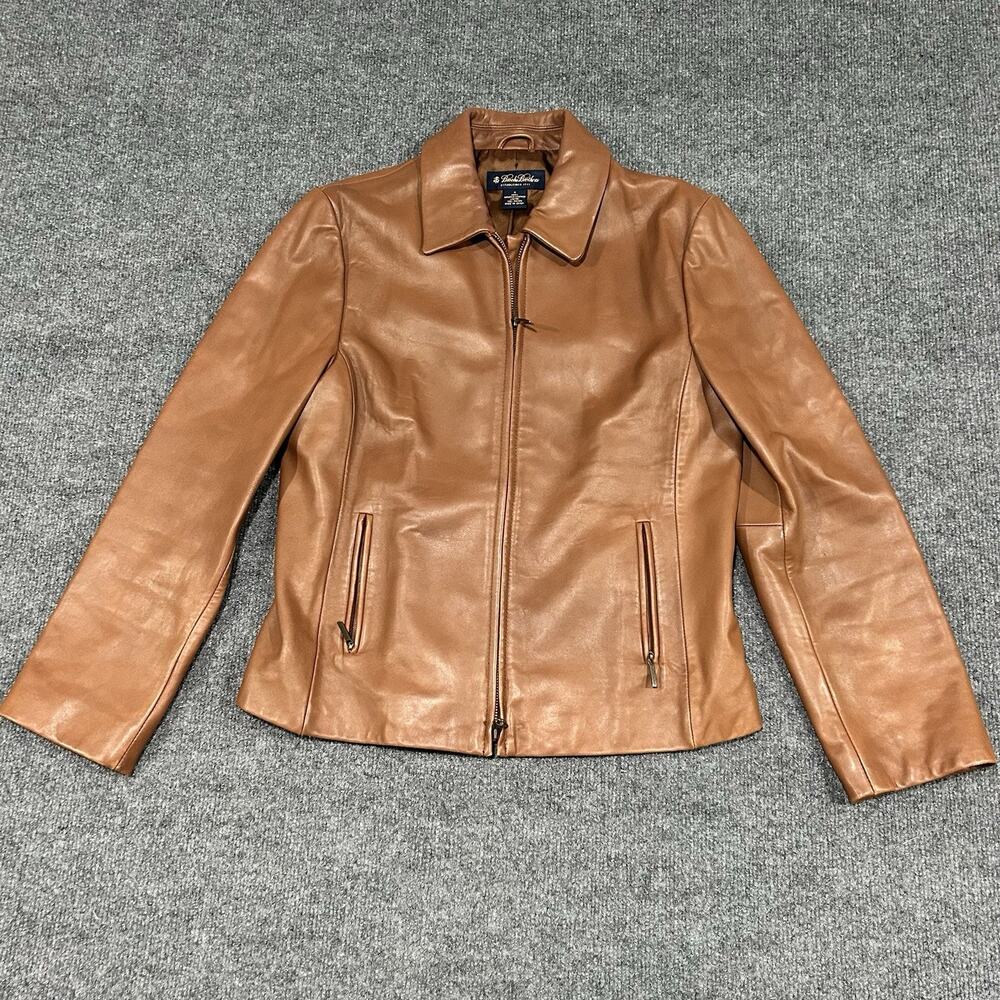 Brooks Brothers Women's Size 8 Brown Genuine Leather Zip Jacket Size Small